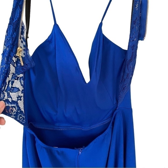 B DARLIN Dress V Neck High Low Lace Cutout Back Royal Blue Junior Size 15/16 - Picture 7 of 14